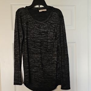 Black Marled Long-Sleeve Women's Knit Top